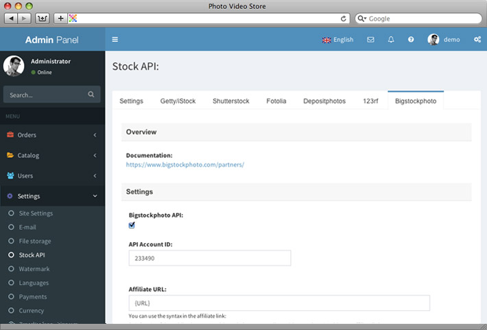 Bigstockphoto API integration